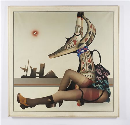 GUERRESCHI GIUSEPPE (1929 - 1985) - RAGAZZA SCULTURA E PAESAGGIO .