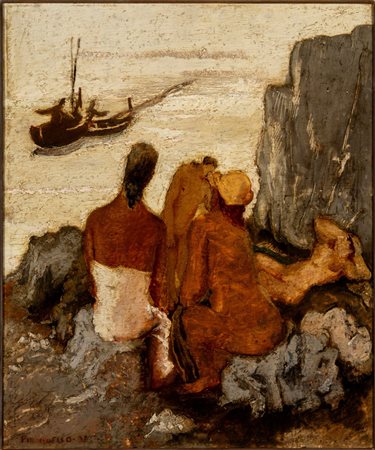 Fausto Pirandello (Roma 1899 - 1975)  - Bagnanti sugli scogli, 1931
