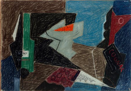 Gino Severini (Cortona 1883 - Parigi 1966)  - Natura morta con vino Frascati, 1962 ca.