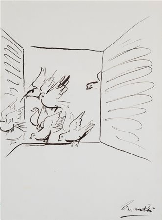 Giacomo Manzù (Bergamo 1908 - Roma 1991)  - Colombi alla finestra