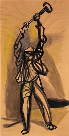Renato Guttuso (Bagheria 1911 - Roma 1987)  - Operaio con martello, 1948