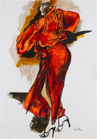 Renato Guttuso (Bagheria 1911 - Roma 1987)  - Donna in rosso