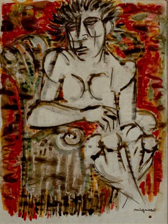 Giuseppe Migneco (Messina  1903 - Milano 1997)  - Figura , 70s