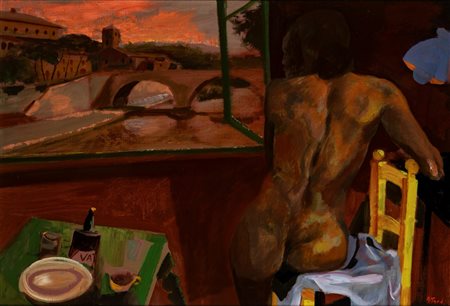 Ugo Attardi (Sori Di Genova  1923 - Roma 2006)  - Nudo alla finestra