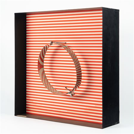 Julio Le Parc (Mendoza 1928)  - Cercle en contorsion sur trame rouge, 1969