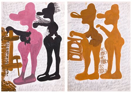 CARLO ZINELLI
Due alpini gialli dal grosso naso - Due alpini dal grosso naso rosa e neri, 1967