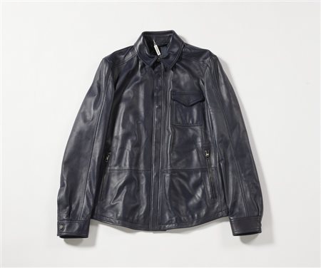 FERRAGAMO SALVATORE - Camicia/blusa in pelle nera bottoni a clip.