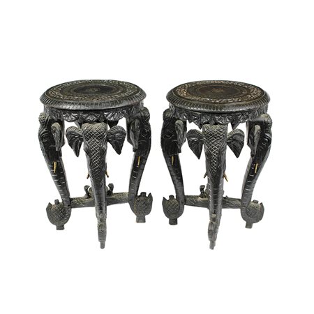 COPPIA DI SGABELLI DI SALOTTO COLONIALE 