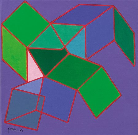 PERILLI ACHILLE Roma 28/01/1927Koine, 1985tecnica mista su tela cm. 20x20,...