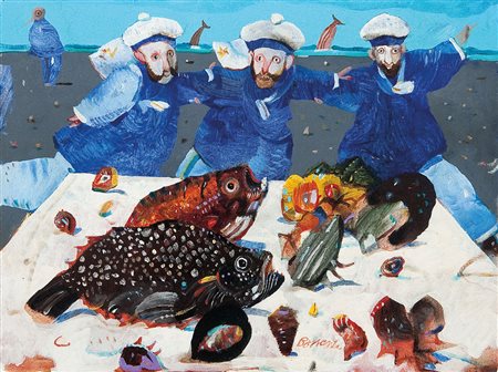 POSSENTI ANTONIO Lucca 11/01/1933Tre marinai, anni '90olio su cartone telato...