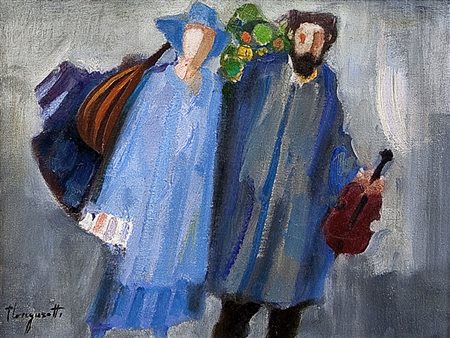 LONGARETTI TRENTO Treviglio (Bg) 27/09/1916Figure in camminoolio su tela cm....