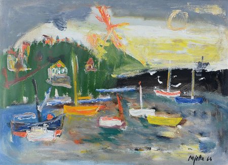 PAJETTA GUIDO Monza (Mi) 08/02/1898 - Milano 15/02/1987Marina con barche,...