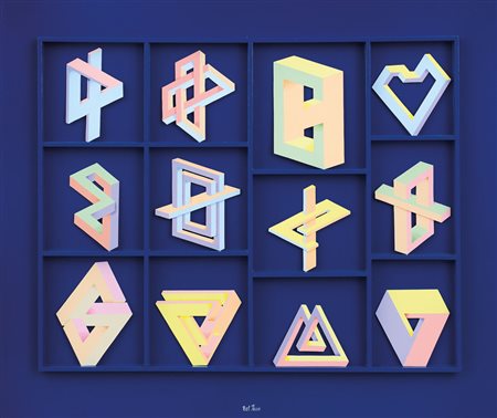 DEL PEZZO LUCIO Napoli 1933Geometria assurdacollage, colore acrilico, smalto...