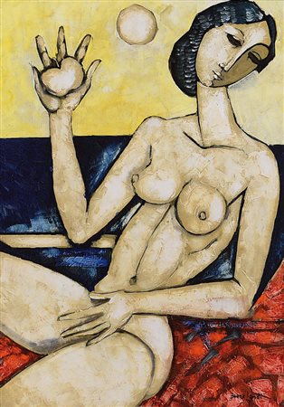 LANDI BRUNO Roma 23/03/1941Nudo con melaolio tela cm. 70x50, firma in basso a...