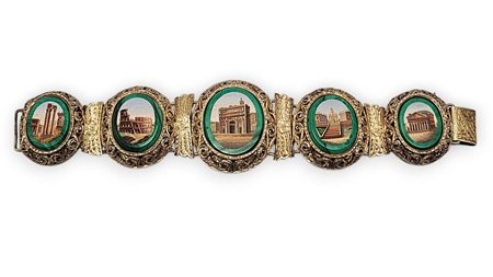  
Bracciale con micromosaici in paste vitree ed argento dorato fine XIX secolo
 
