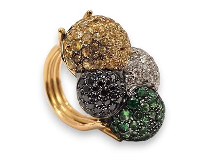  
Anello in oro giallo con diamanti, peridoti e quarzi citrini Anni '60
 