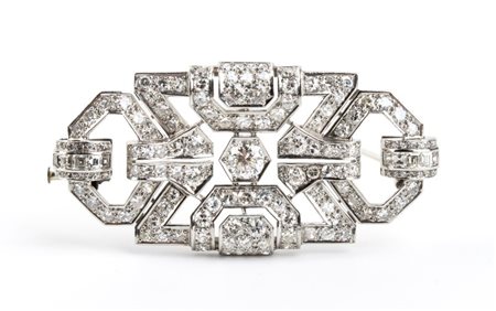  
Spilla in stile Art Decò in platino con diamanti     Anni '50
 