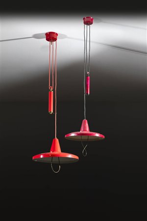 PRODUZIONE ITALIANA<BR>Coppia di lampade a sospensione a saliscendi