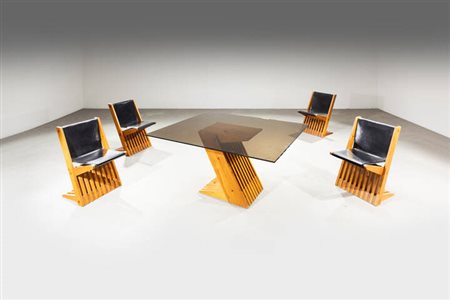 GIGI CAPRIOLO<BR>Tavolo con quattro sedie mod. Intrigo