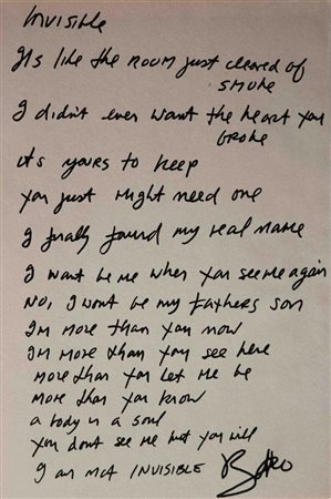 U2 Bono Signed Invisible Lyrics