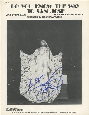 Dionne Warwick signed sheet music. GFA Authenticated