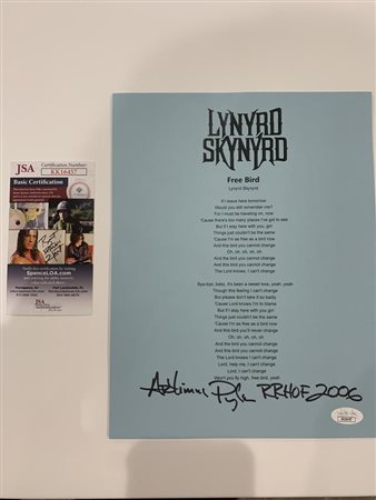 Lynyrd Skynyrd signed Artimus Pyle Freebird lyrics
