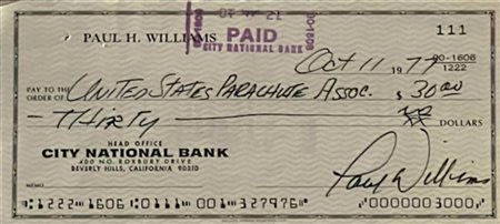 Paul Williams signed 1977 check
