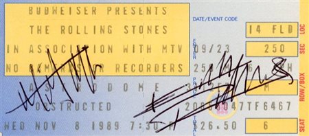 Rolling Stones signed concert tickets