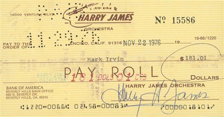 Harry James signed check