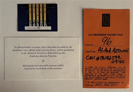 1996 Academy Awards Governors Ball ticket and parking pass
