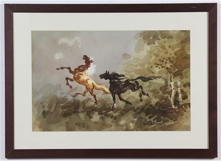 FALZONI GIULIO (1900 - 1978) Inseguimento d'amore. Acquerello su carta. Cm...