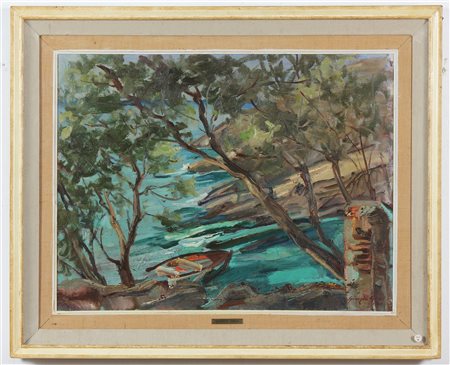 GRAI GIORGIO (n. 1894) Paesaggio. Olio su tela . Cm 50,00 x 65,00. Firma in...