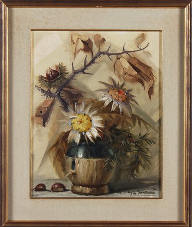 GRIMANI BEPPE (1991 - 1998) Cardi, ginepro e castagne. Olio su tela . Cm...