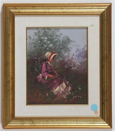 PANTINO PIETRO (n. 1941) Scena. Olio su tela . Cm 30,00 x 24,00. Firma in...