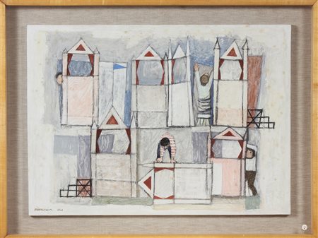 FRACALOSSI MARIANO (1923 - 2004) Burattineide. 1961. Tecnica mista su tavola....