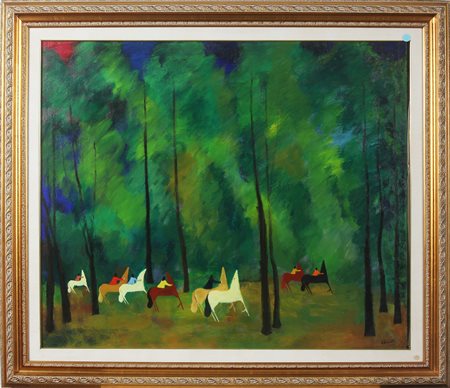 D'ACCARDI GIANRODOLFO (1906 - 1993) Cavalcata. Olio su tela . Cm 120,00 x...