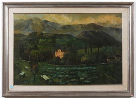 LUCCHESI MARIO (n. 1919) Paesaggio. Olio su tavola. Cm 60,00 x 90,00. Firma...