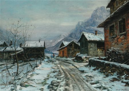 DECCA DINO (1935 - 2005) Inverno. Olio su tavola. Cm 70,00 x 50,00. Firma in...