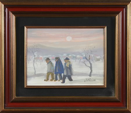 GAROSIO OTTORINO (1904 - 1980) Tre uomini. Olio su faesite. Cm 40,00 x 30,00....