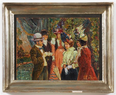 BELTRAMI MARIO (1902 - 1987) Beato ottocento - La Belle Epoque. Olio su...