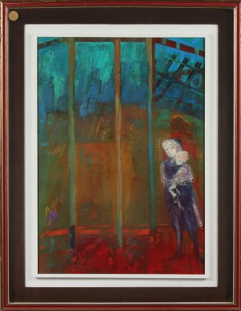 BORGONZONI ALDO (1913 - 2004) Paesaggio con figura. 1972. Olio su tela . Cm...