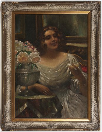 BETTINELLI MARIO GIUSEPPE (1880 - 1953) La baccante. Olio su tela . Cm 70,00...