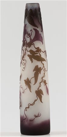 GALLE' EMILE (1846 - 1904) Vaso in vetro doppio troncoconico. Vetro. Cm...