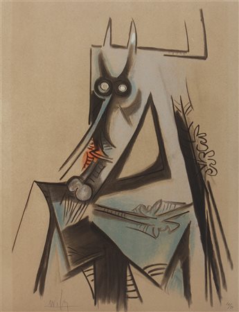 LAM WILFREDO (1902 - 1982) Senza titolo. Litografia. Cm 50,00 x 65,50. 18/99....