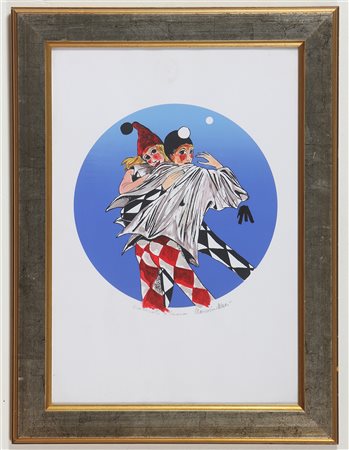 MASSI MAURIZIO (n. 1938) Carnevale veneziano. Litografia ritoccata a mano. Cm...