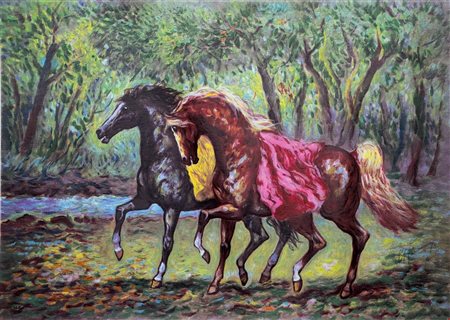 Giovan Francesco Gonzaga, Cavalli, 2005, Serigrafia materica su tela, 60x80 cm