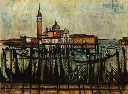 Bernard Buffet (attribuito a), Venise, 1962, Stampa ritoccata a mano...