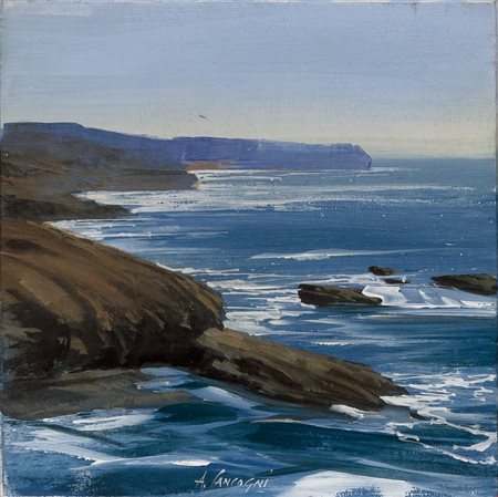 Agostino Cancogni, Mareggiata nel golfo, Olio su tavola, 30x30 cm