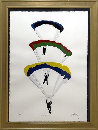 Marco Lodola, Paracadutisti, anni Duemila, Serigrafia, 105x75 cm, Ed. 89/100
