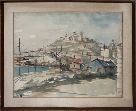 Cavallo L., Marina,1954, Gouache su carta, 48x38 cm